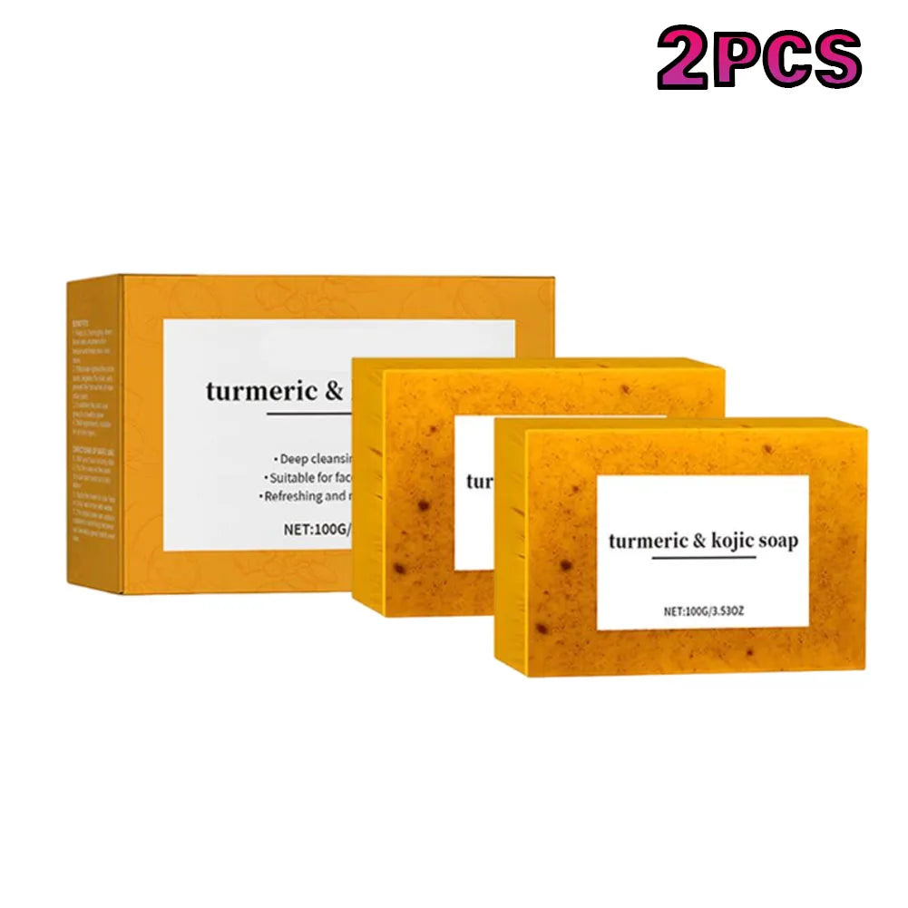 100g Turmeric Soap KOJIC Acid Scrub Exfoliator Handmade Soap,Lemon Brighten Moisturizing Face Cleansing Soap,Body Skin Care