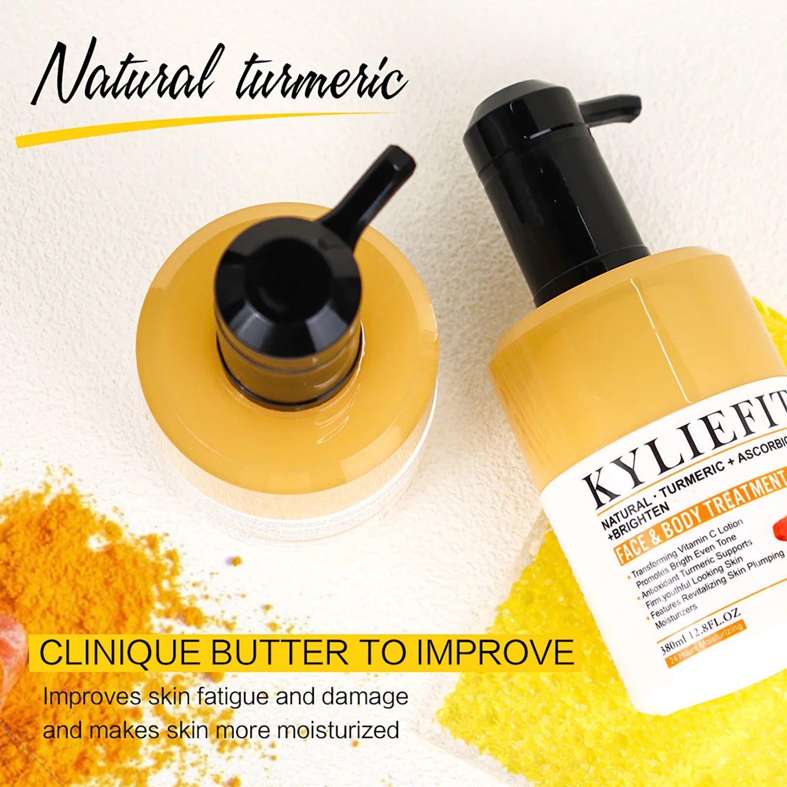 KYLIEFIT Natural Turmeric Brightening Body Lotion, Reduce Blemish, Acne, Smooth , Glowing & Hydration Cream, For All Skin Types