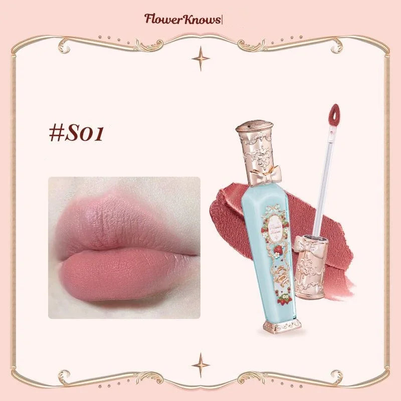 Flower Know Strawberry Rococo Cloud Liquid Lipstick Cream Lip Glaze Matte Milk Tea korean Makeup Long Lasting Lipgloss