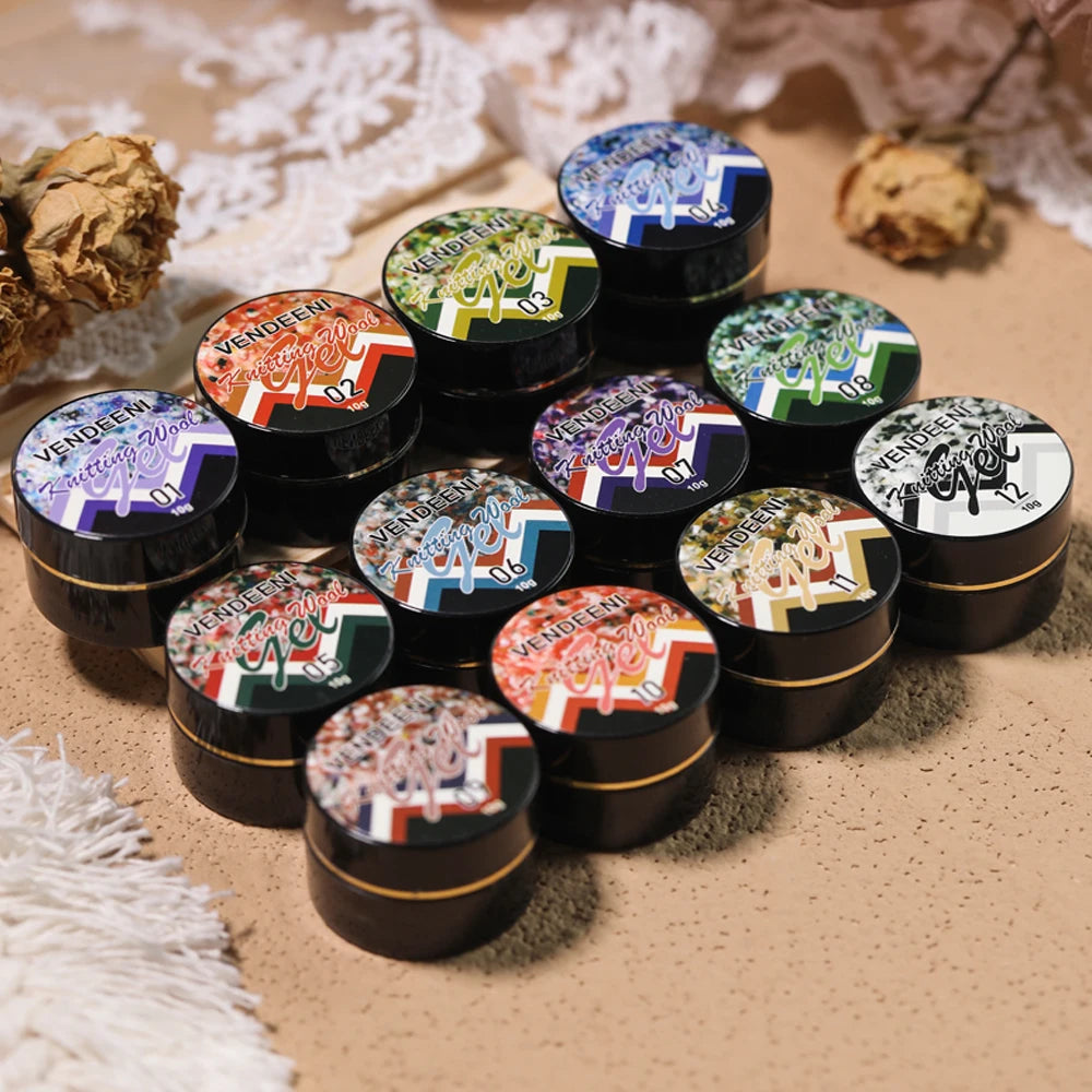 Vendeeni 12 PCS/Set Glitter Knitted Woolen Powder Shiny Sequin Gel Nail Polish Soak Off UV LED Manicure Varnish