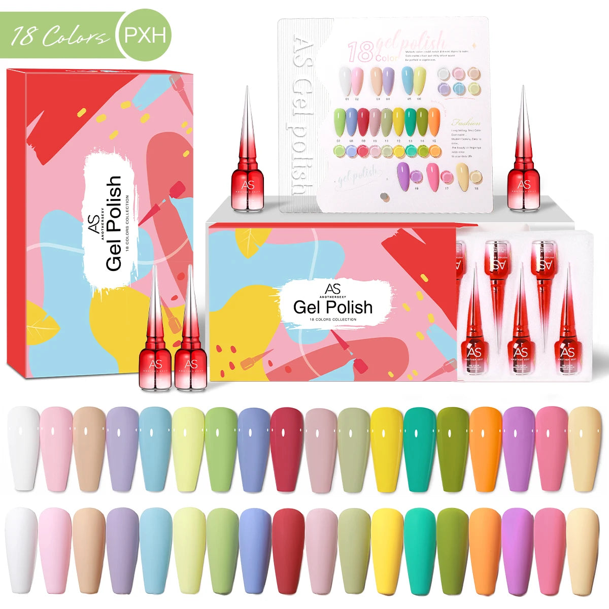AS 18pcs Fluorescent Neon Red Pink Colors Gel Nail Polish Set