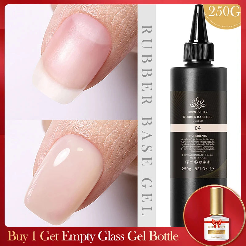 BORN PRETTY 250g Super Top Coat Base Gel Soak off UV LED Drying Long Lasting Semi Permanent Jelly Nude Pink Gel Nail Polish