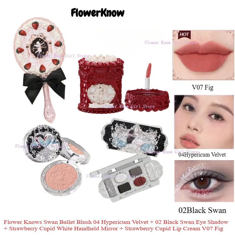 Flower Knows Makeup Sets Swan Ballet Series Gift Box Lipstick Blush Eyeshadow Palette Handheld Mirror Makeup Gift Box
