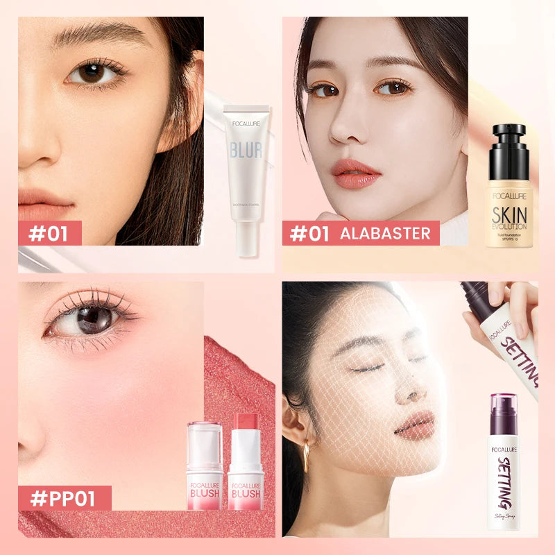 FOCALLURE Full Face Makeup Set Liquid Concealer Waterproof Primer Gel Blush Stick Spray Fixer Face Makeup Women Cosmetics