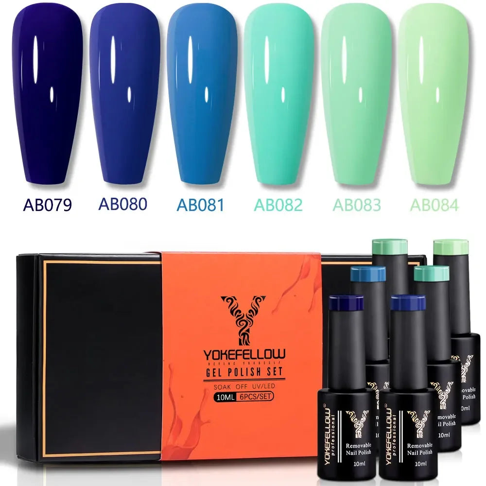 YOKEFELLOW 6Pcs Gel Nail Polish Set 10ML Summer Glitter Gel Polish Macaron Rainbow Colors 2024 Gel Polish Kit Trendy Nail Art