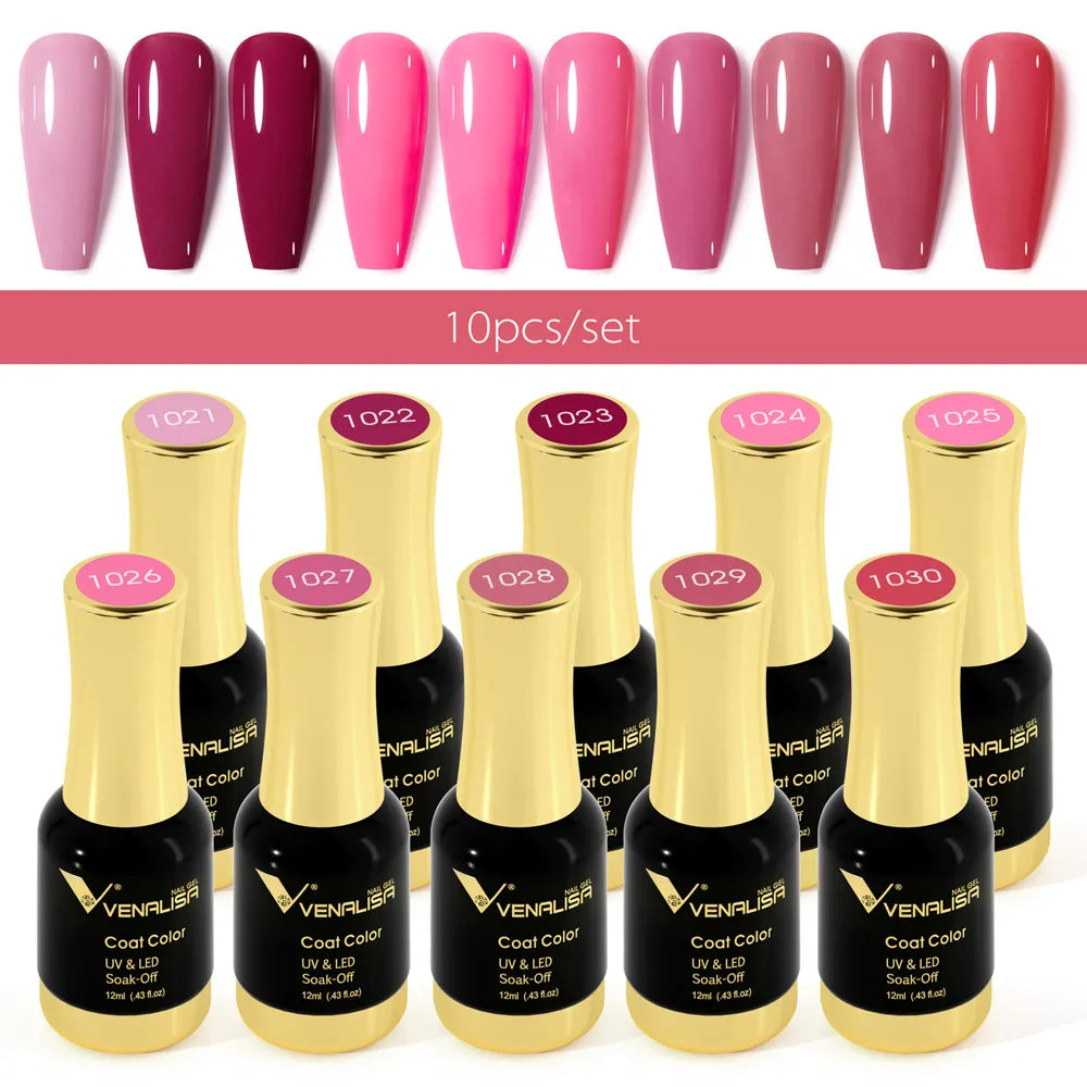 Venalisa Jelly Pink Kit 12ml Gel Nail Polish Full Coverage Platinum Pigment Fall Color Gorgeous Color Soak Off UV LEDGel Varnish