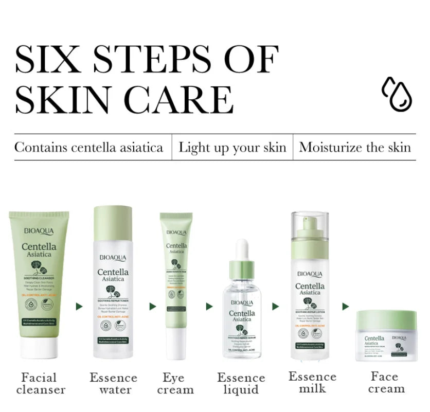 6pcs BIOAQUA Asian Centella Skin Care Sets Moisturizing Firming Face Cream Facial Cleanser Serum Toner Skin Care Set Products