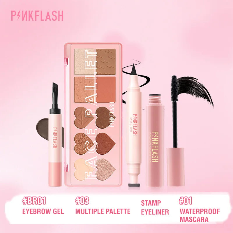 PINKFLASH 4 Pcs/Set Glitter Eyeshadow Palette Natural Eye Brow Wax Eyebrow Enhancer Waterproof Mascara Eyelash Makeup Cosmetics