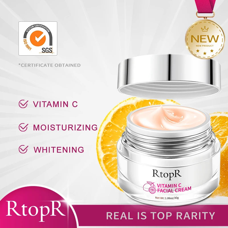 RtopR Vitamin C Facial Cream Whitening Moisturizing Brighting Lighten Melanin Remove Dullness Facial Skin Care Firming Day Cream