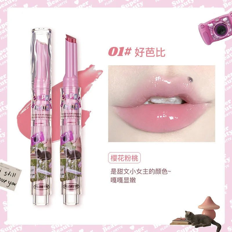 FLORTTE First Kiss Love Lipstick Pencil Lip Balm Mirror Shine Lip Glaze Lip Stick Korean Makeup Lipgloss