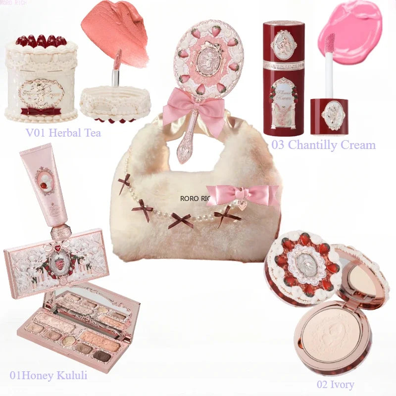 Flower Knows Strawberry Cupid Collection Makeup Set Sweetheart Gift Set Lip Mud Liquid Blush Face Palette All In One Make Up Kit