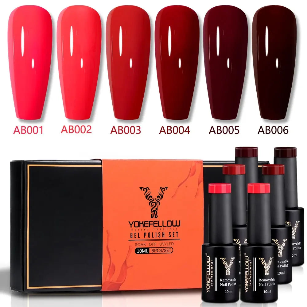 YOKEFELLOW 6Pcs Gel Nail Polish Set 10ML Summer Glitter Gel Polish Macaron Rainbow Colors 2024 Gel Polish Kit Trendy Nail Art