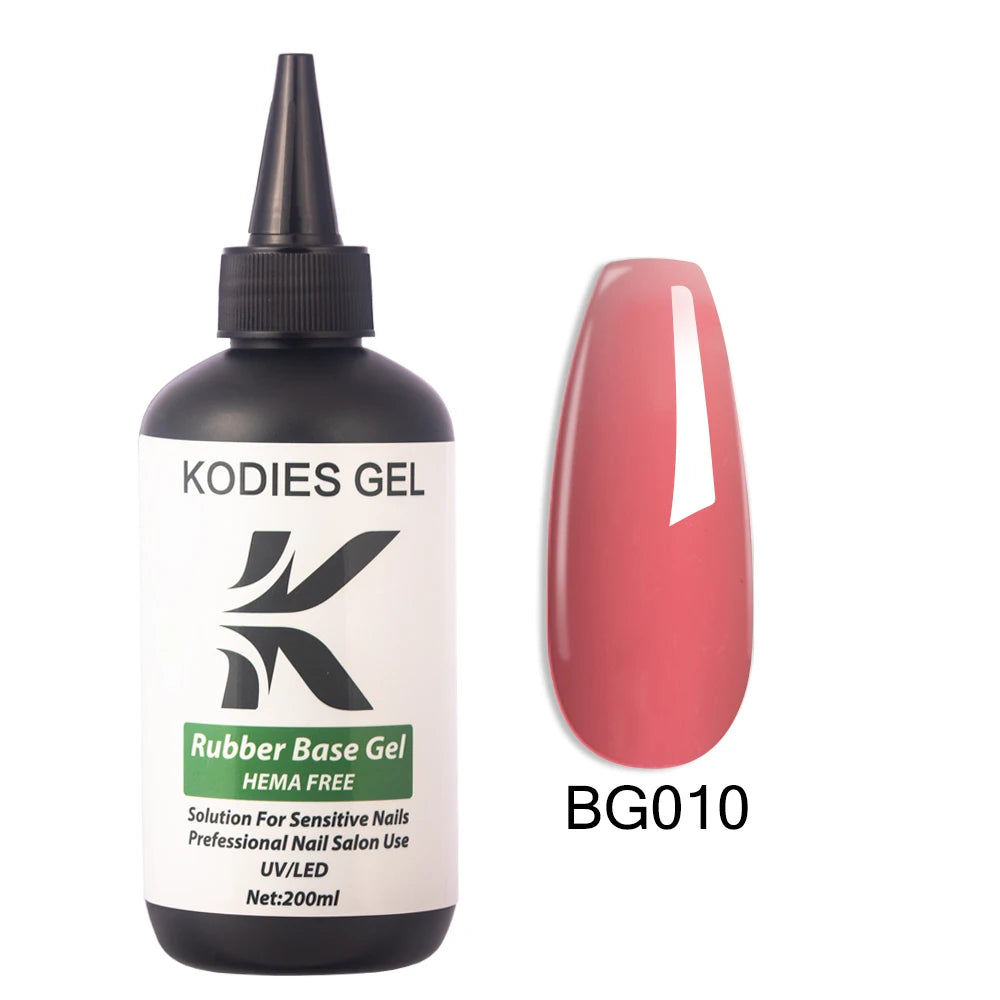 KODIES GEL HEMA Free Rubber Base Gel Nail Polish 200ML UV Semi Permanent Vegan Gel Varnish Bulk Refill Manicure Salon Quality