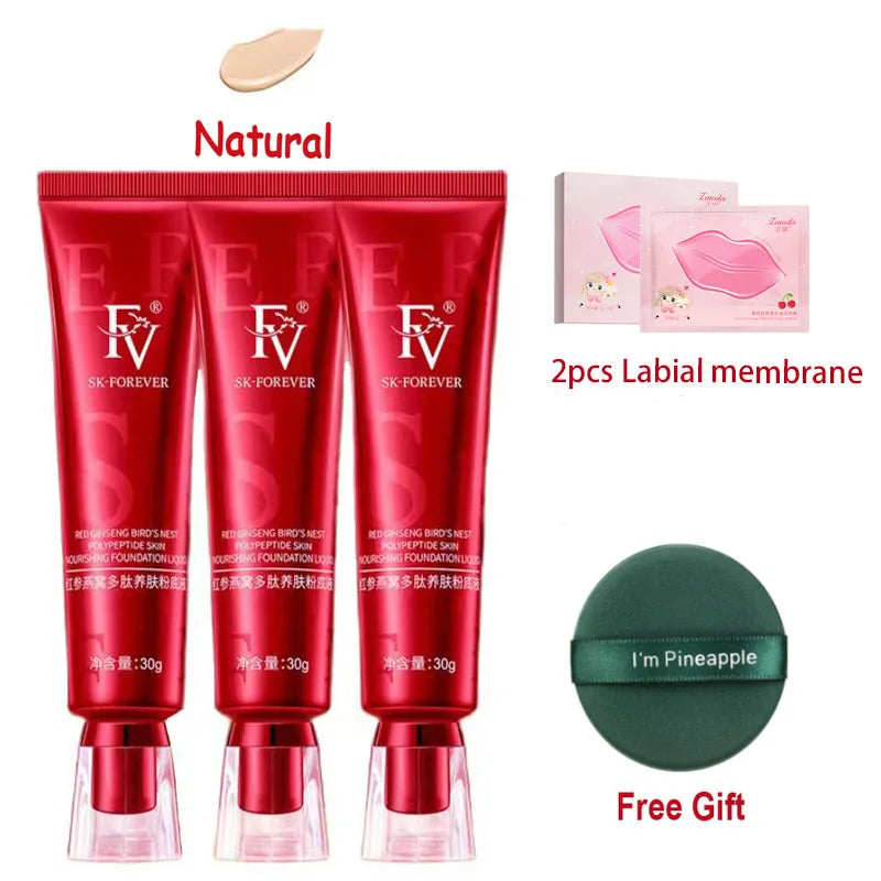 90g 3pcs FV Face Foundation Red Ginseng Precious Herbal Extracts Concealer Oil-control Waterproof Hydrating Makeup Base Cream