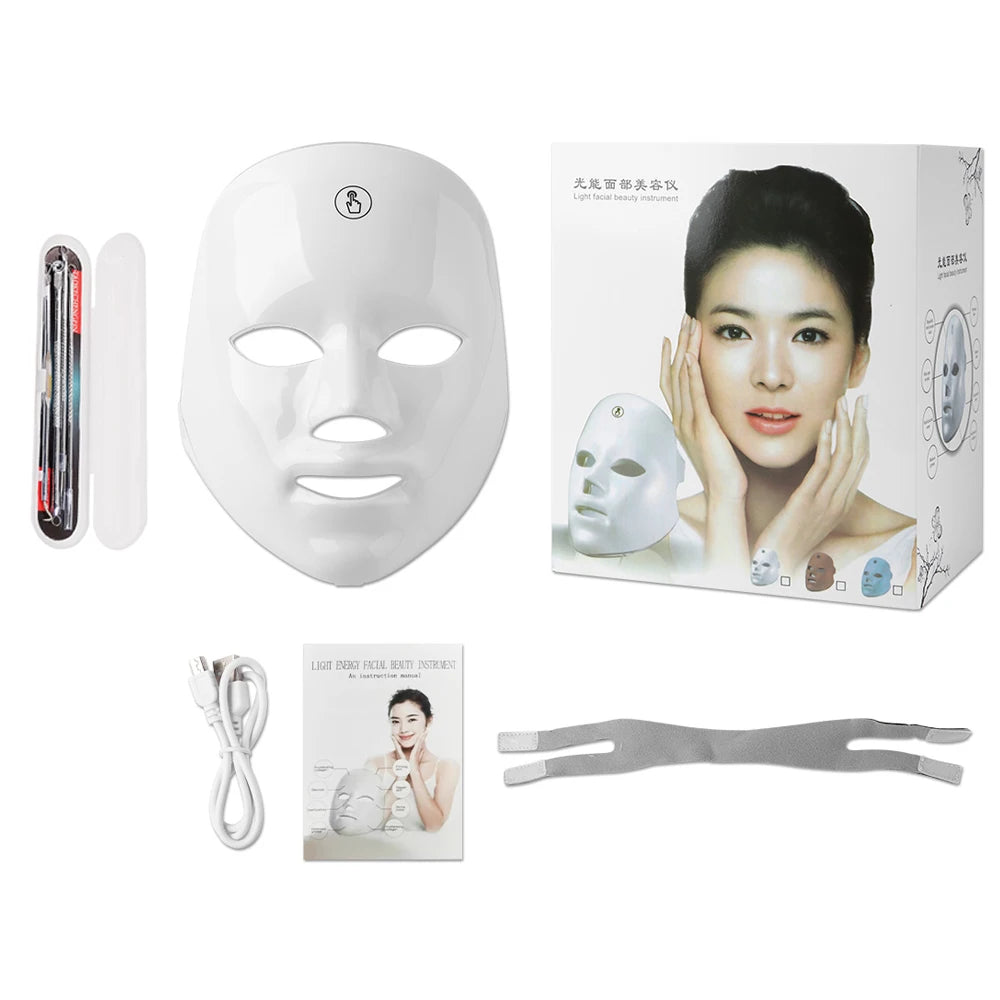 7 Colors Photon Facial LED Mask Red Light Therapy Anti Aging Face Neck Beauty Mask Relaxation Treatment Anti-Wrinkle Skin Care