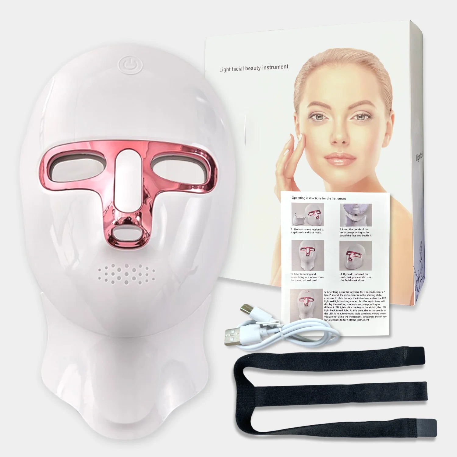 LED Facial Mask Face and Neck 7-1 Colors Light Therapy Skin Beauty Red Light  Facial Mask Wireless Rechargeable at Home Use