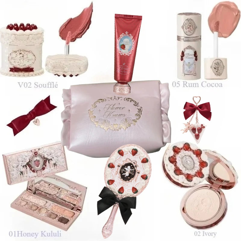 Flower Knows Strawberry Cupid Collection Makeup Set Sweetheart Gift Set Lip Mud Liquid Blush Face Palette All In One Make Up Kit