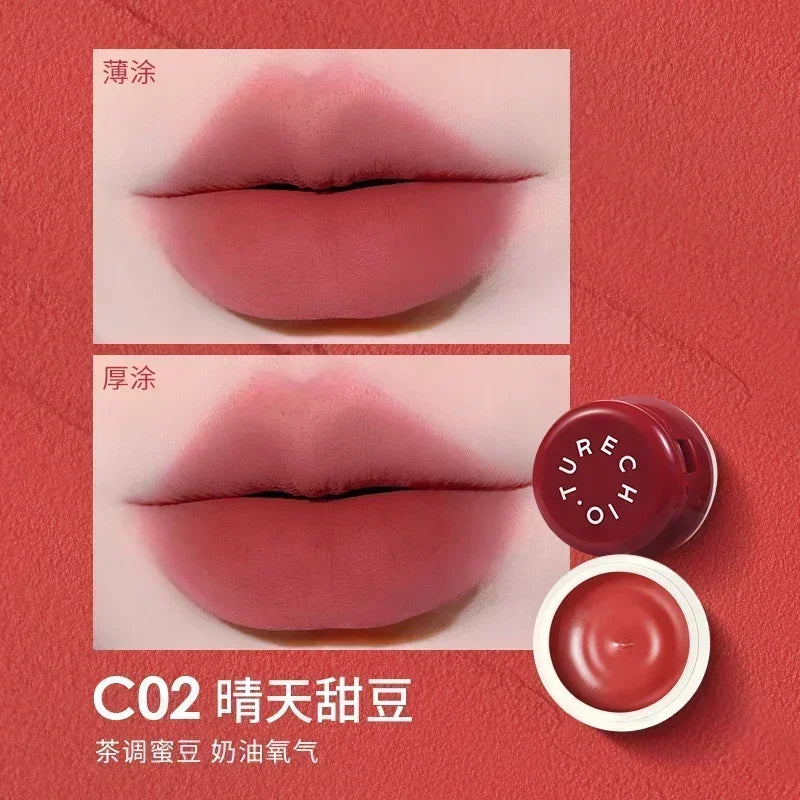 CHIOTURE Cosmetics 3IN1 Canned Lip Mud Velvet Blush Cream Matte Long Lasting Moisturizing Non Sticky Lipstick Cheeks Cute Makeup
