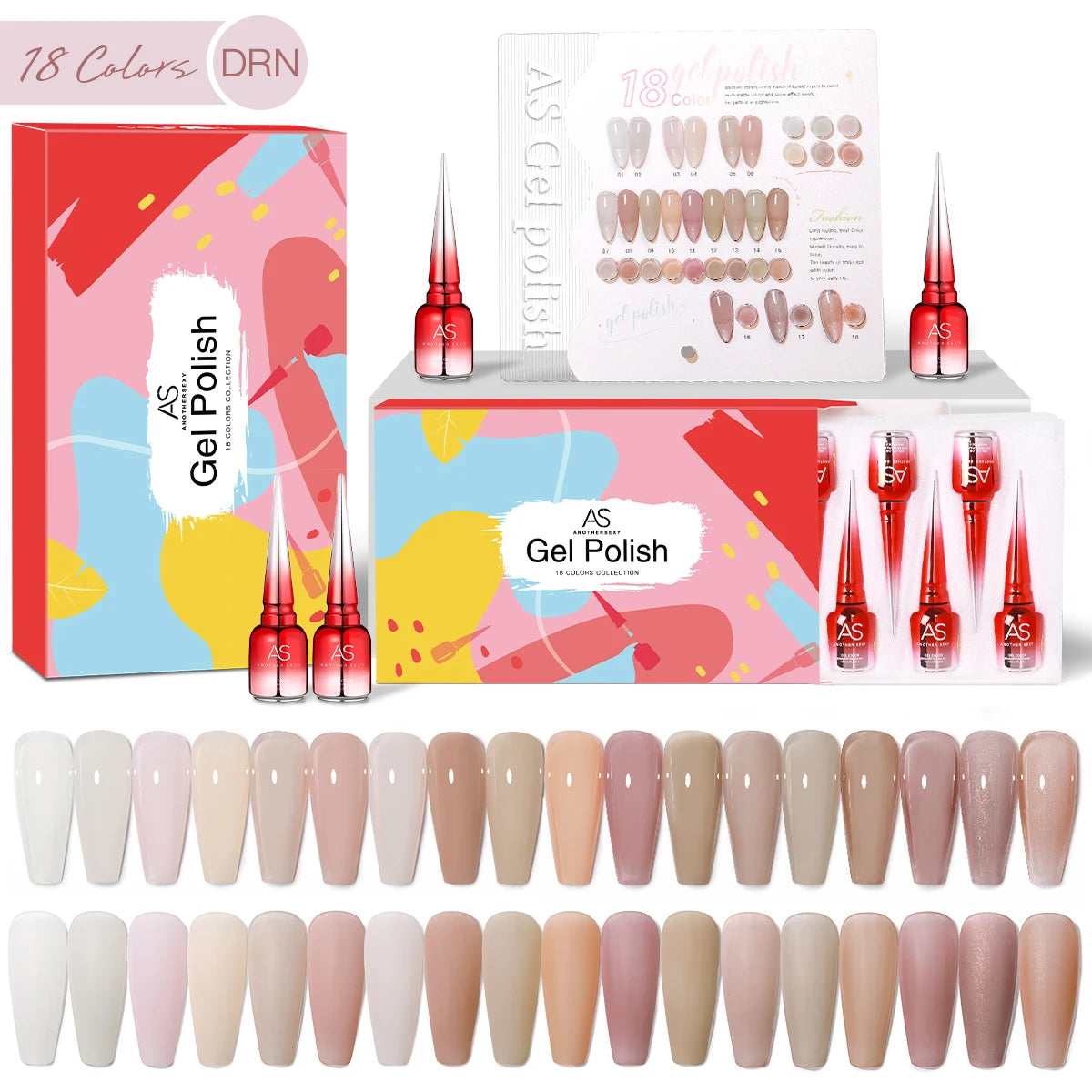 AS 18pcs Fluorescent Neon Red Pink Colors Gel Nail Polish Set