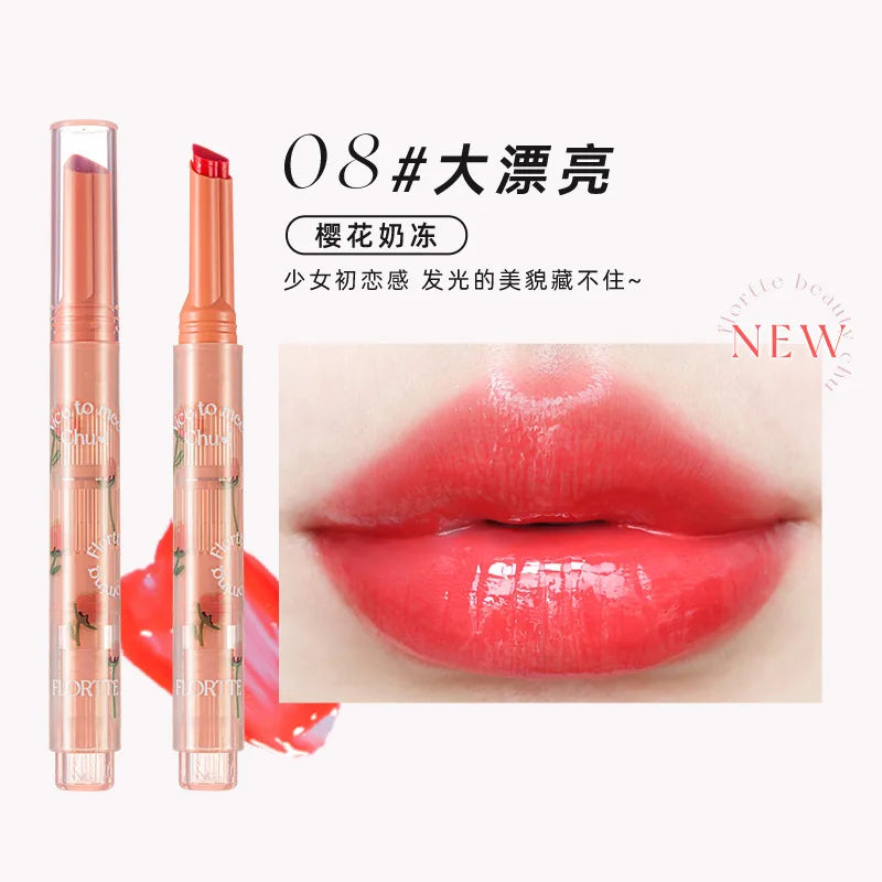 FLORTTE First Kiss Love Lipstick Pencil Lip Balm Mirror Shine Lip Glaze Lip Stick Korean Makeup Lipgloss