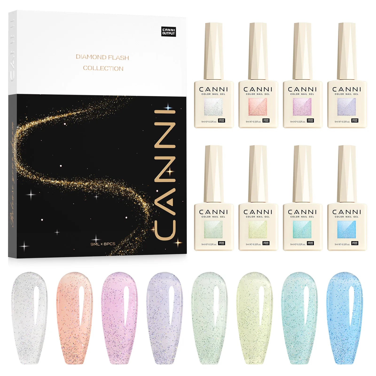 CANNI VIP Kit Hema Free Nail Gel Polish Crystal Cat Eye Sparkle Diamond Semi Permanent Soak Off UV LED Gel Varnish 9ml*8pcs