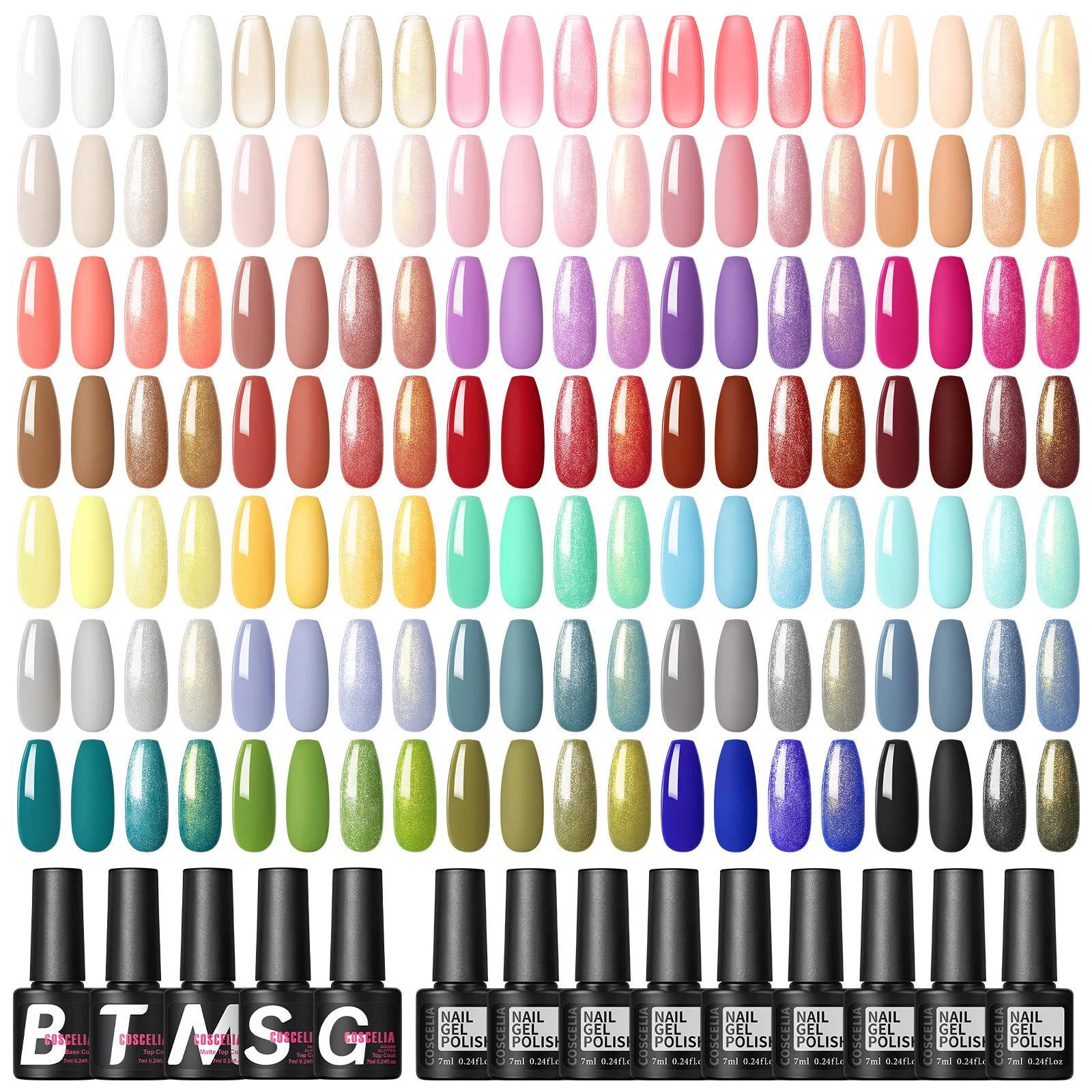COSCELIA 35 Colors Gel Nail Polish Set with Base Coat Matte Glitter Top Coat Kit Semi Permanent Gel Polish Nail Art Manicure Kit