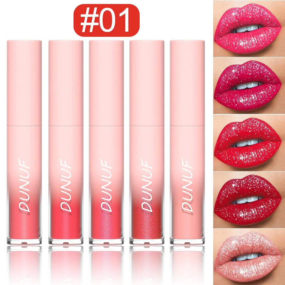 5 Color / Set Diamond Liquid Lipstick Make up Moisturizing Lasting Purple Sparkling Waterproof Glitter Lip Gloss Lipstick Makeup