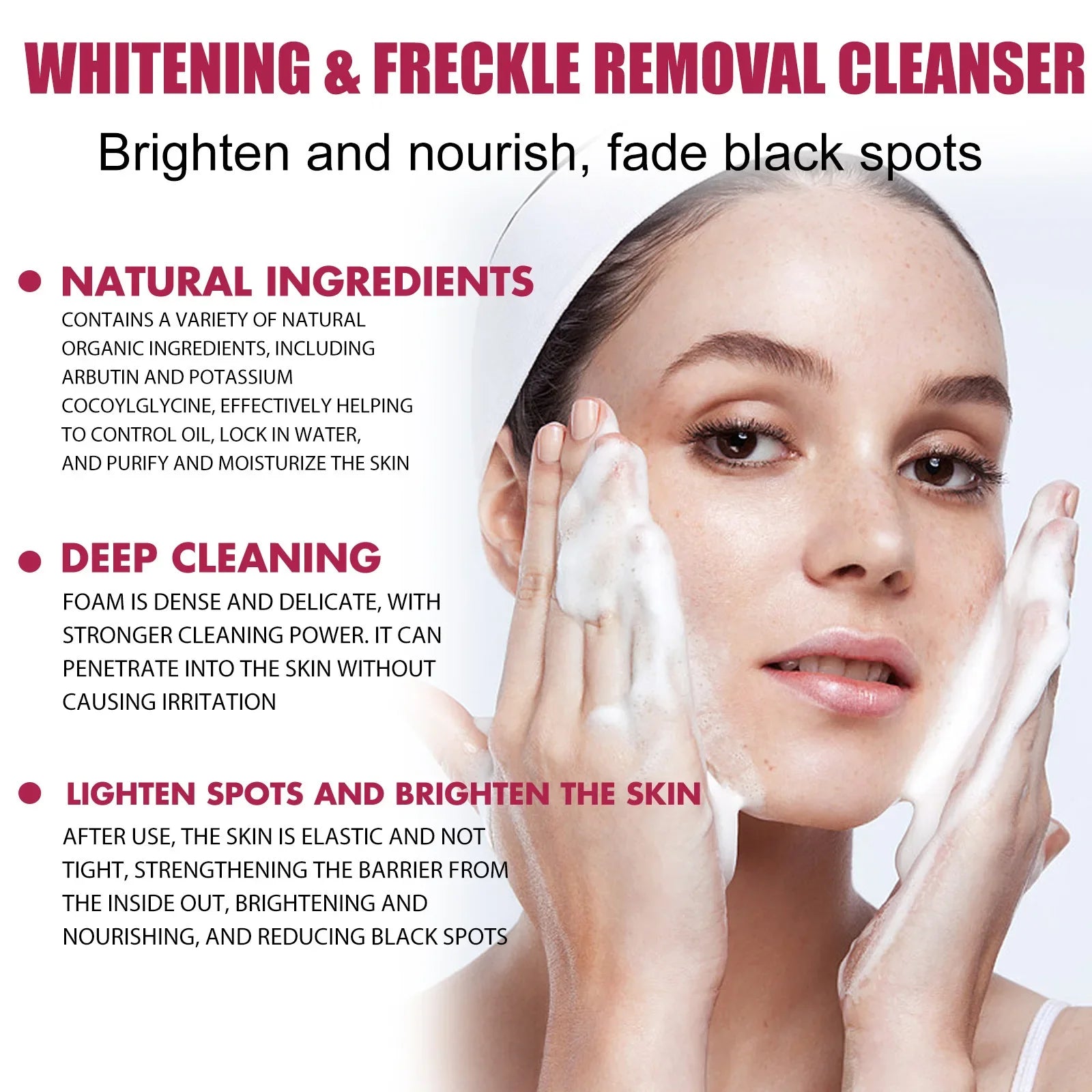 Amino Acid Face Cleanser Fade Dark Remove Melanin Brightening Hydrating Oil Control Moisturizing Smoothing Shrink Pore Skin Care