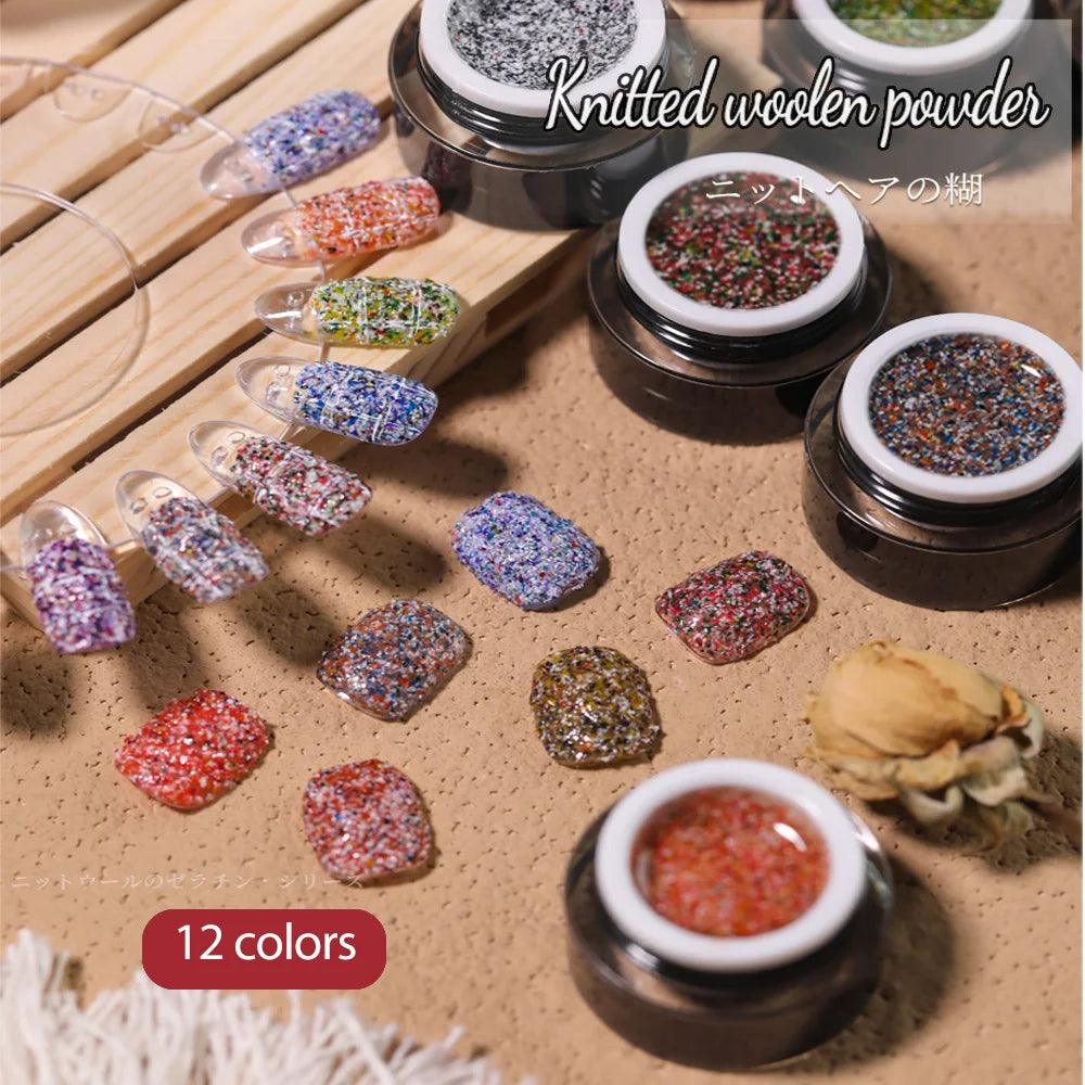 Vendeeni 12 PCS/Set Glitter Knitted Woolen Powder Shiny Sequin Gel Nail Polish Soak Off UV LED Manicure Varnish
