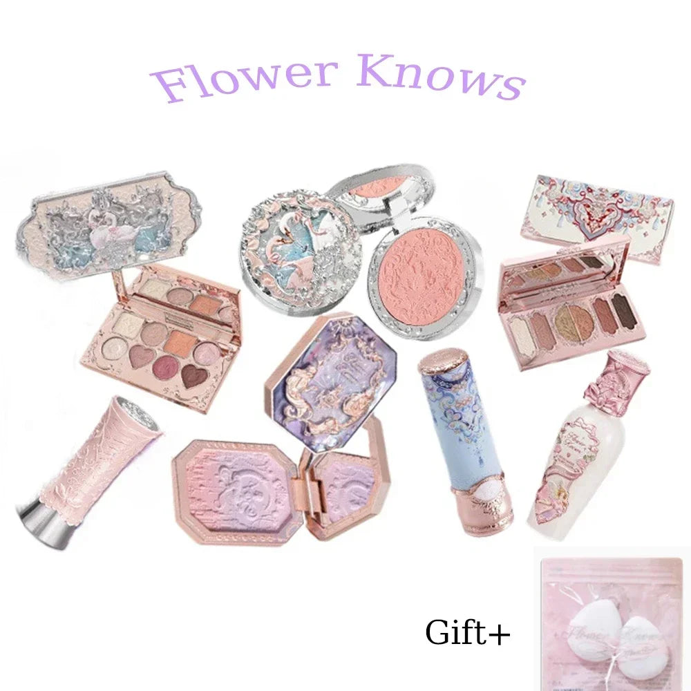 Flower Knows Butterfly Cloud Shoulder Makeup Sets Gift Box Cosmetics Lipstick Lip Blush Free Powder Puff