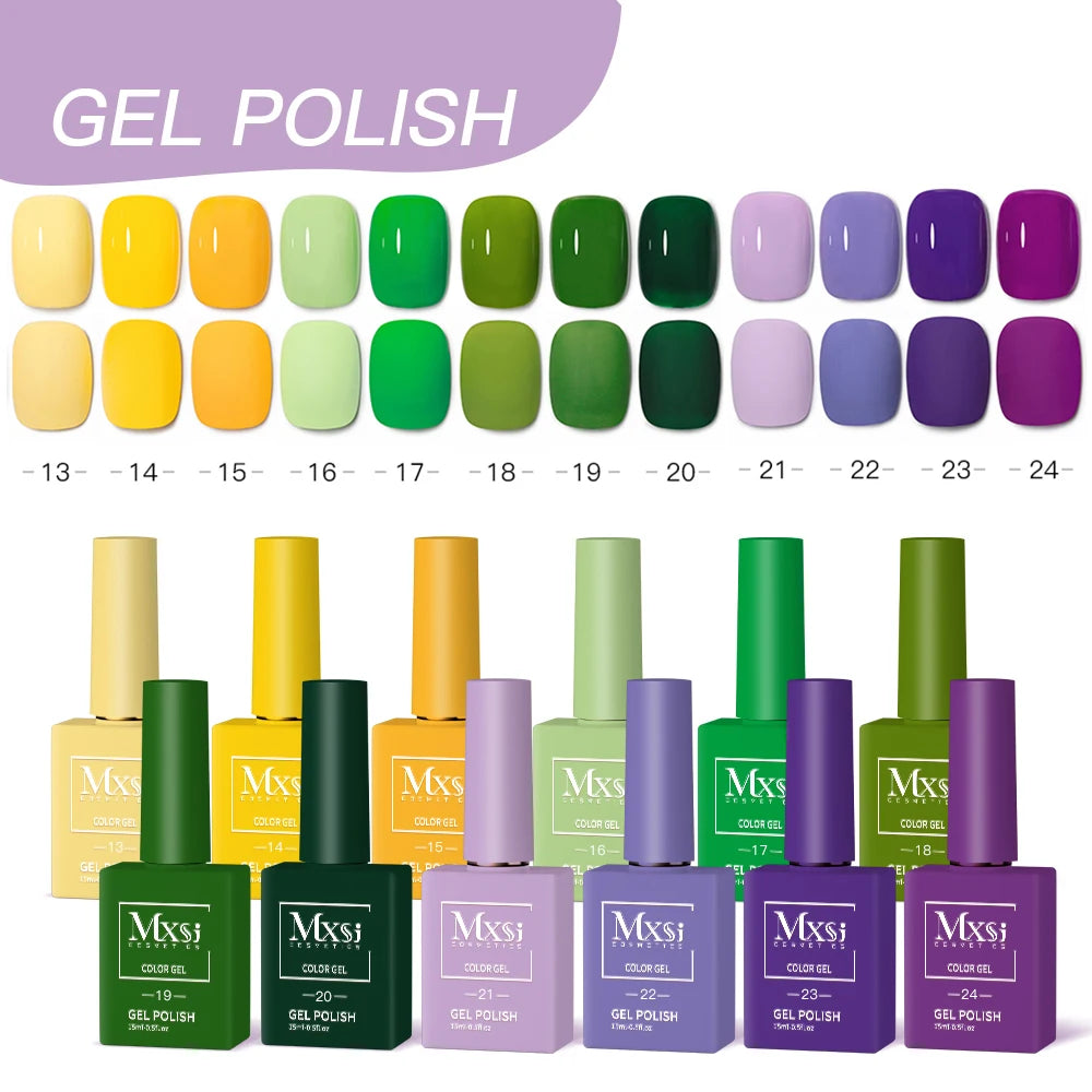 Mxsi 12Pcs 15ml Sparkly Red Pink Gel Nail Polish Set Glitter Semi Permanent Nail Art LED UV Gel Varnish Nail Supplies Kit