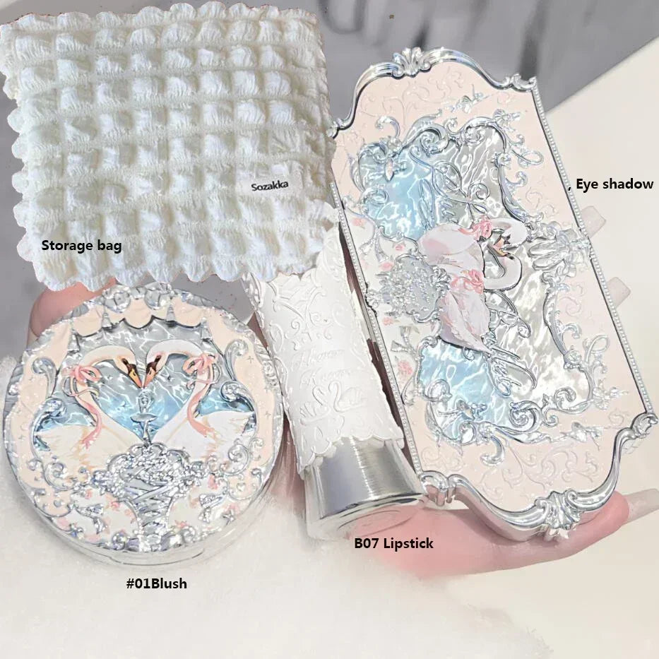 Makeup Set Flower Knows Swan Ballet Series Six Color Eyeshadow Palette Embossed Blusher Shine Lipstick Kit Maquiagem With Bag