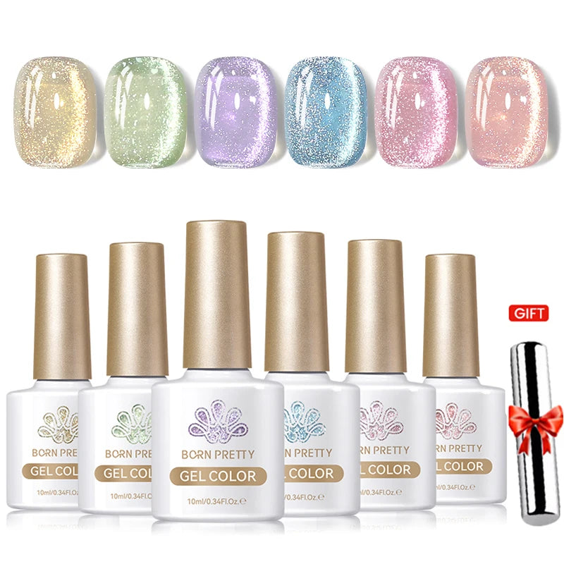 BORN PRETTY 6PCS Gel Polish Set 9D Polaris Cat Magnetic Soak Off UV LED Polish DIY Nail Art Manicure Varnish Base Top Coat
