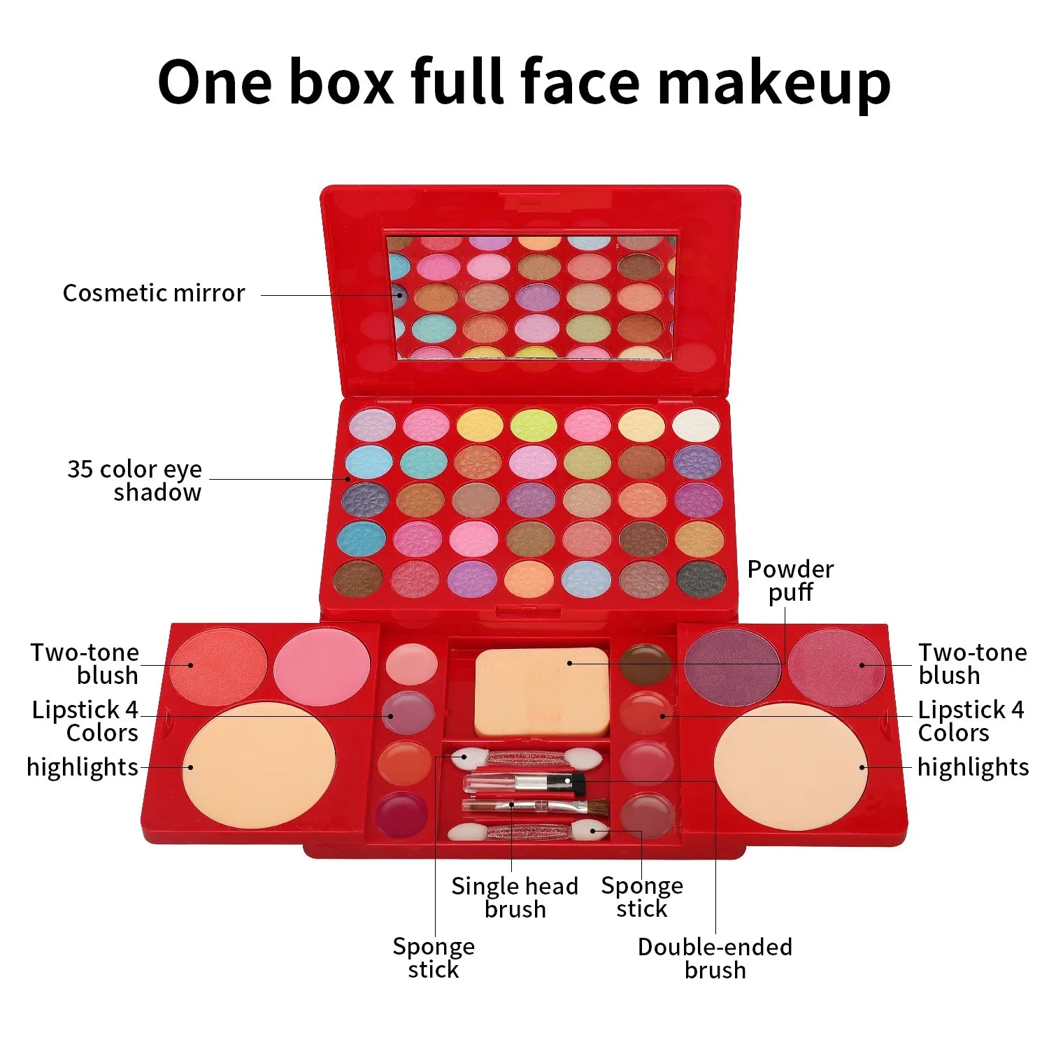 Makeup Kit Full Set for Women Multi-functional All in One Box Red 49 Color Face Lip Eye Shadow Highlighter Brush Make up Palette