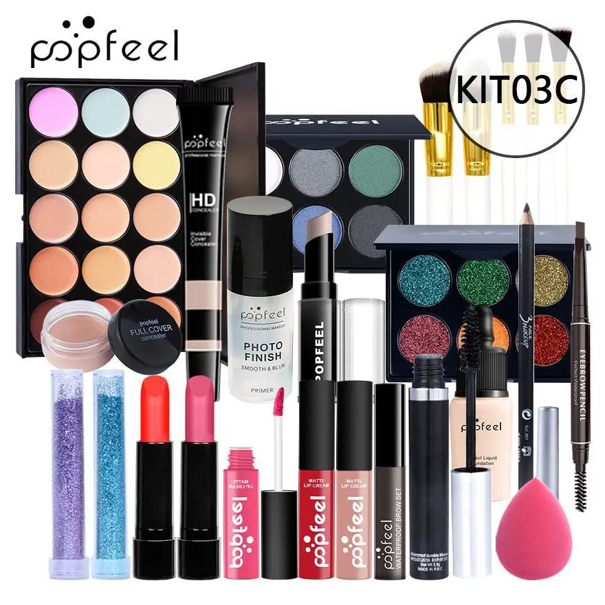 Makeup Kit Women Cosmetics Set Eyeshadow Lipstick Lip Gloss Eyebrow Pencil Eyeliner Concealer Foundation Mascara Makeup Brushes