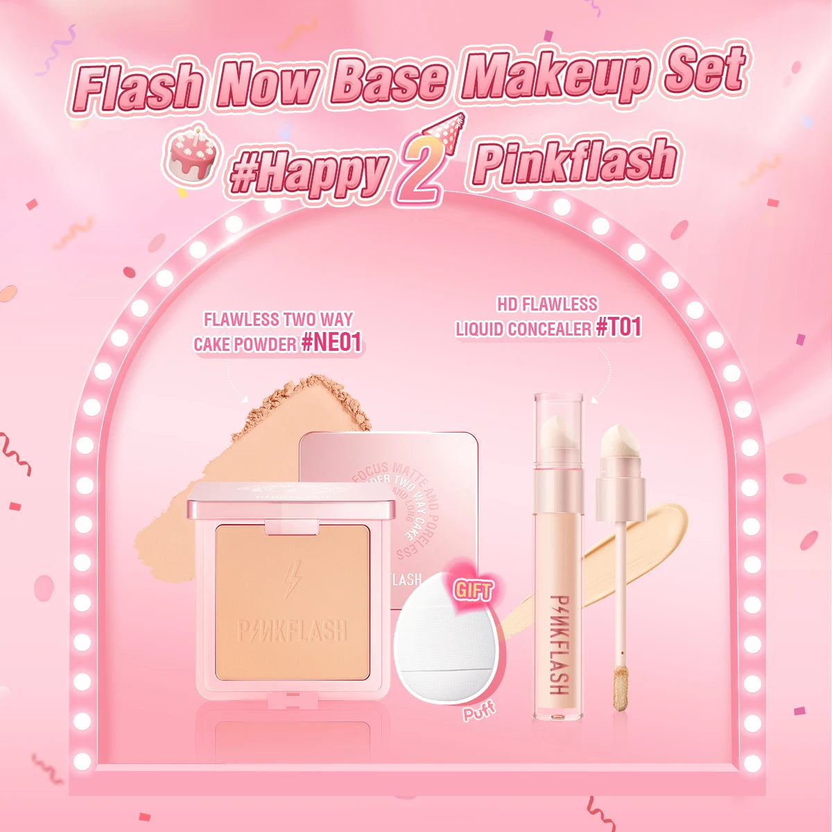 PINKFLASH 2 Anniversary Full Makeup Sets Waterproof Liquid Lipstick Face Concealer Eyeshadow Palette Mascara Eyebrow Cosmetics