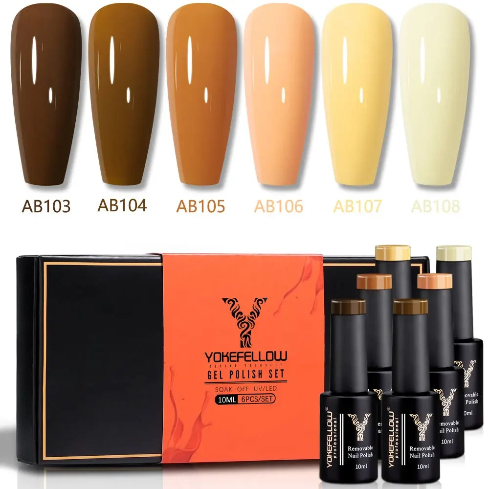 YOKEFELLOW Gel Nail Polish Set 10ml 6Pcs Green Soak Off UV LED Cure Gel Varnish for Nail Art Manicure DIY St. Patrick's Day