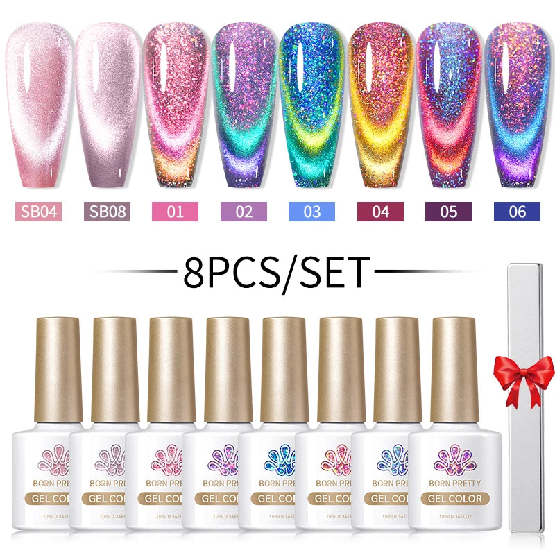 BORN PRETTY Sparkling Moonlight Cat Magnetic Gel Polish Set Semi Permanent Soak Off Crystal Gel Nail Polish Kit For Nail Art DIY