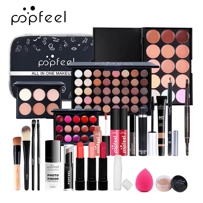 Makeup Kit Women Cosmetics Set Eyeshadow Lipstick Lip Gloss Eyebrow Pencil Eyeliner Concealer Foundation Mascara Makeup Brushes