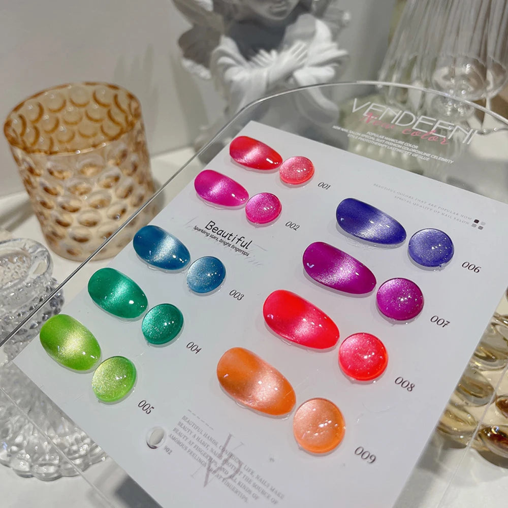 Vendeeni 9 Colors/Set Fluorescent Cat Eye Gel Nail Polish Semi Permanent 3D Magic Cat Eye UV LED Soak Off Gel Varnish