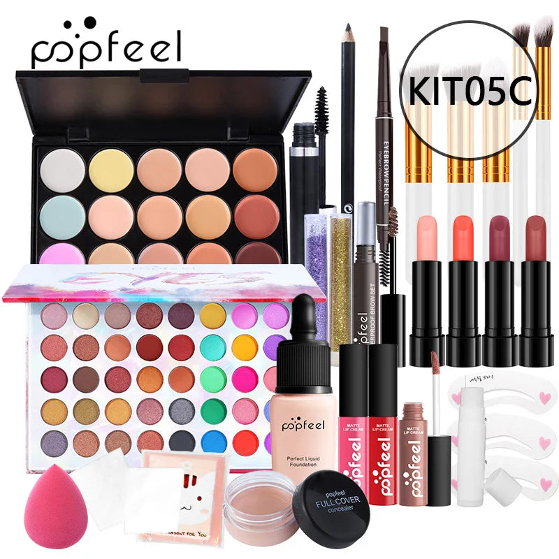 Makeup Kit Women Cosmetics Set Eyeshadow Lipstick Lip Gloss Eyebrow Pencil Eyeliner Concealer Foundation Mascara Makeup Brushes