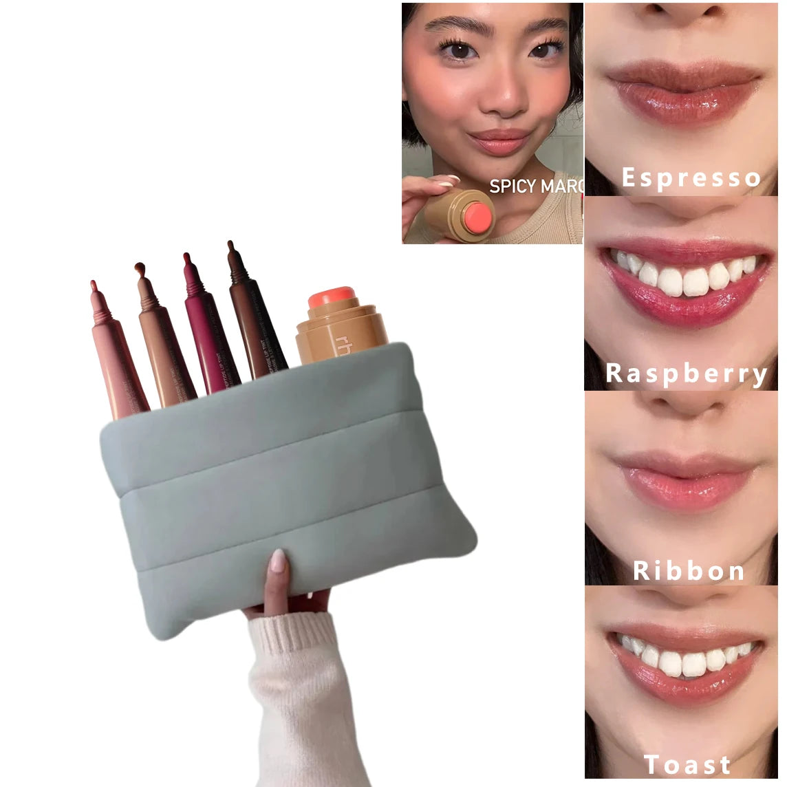 Christmas Makeup Gift Set High Shine Moisturizing Lip Gloss collection Pocket Blush Stick Multi-Functional with Makeup Bag