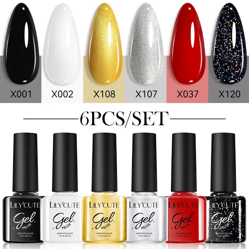 LILYCUTE 6Pcs/set 7ml Coffee Series Gel Nail Polish Kit