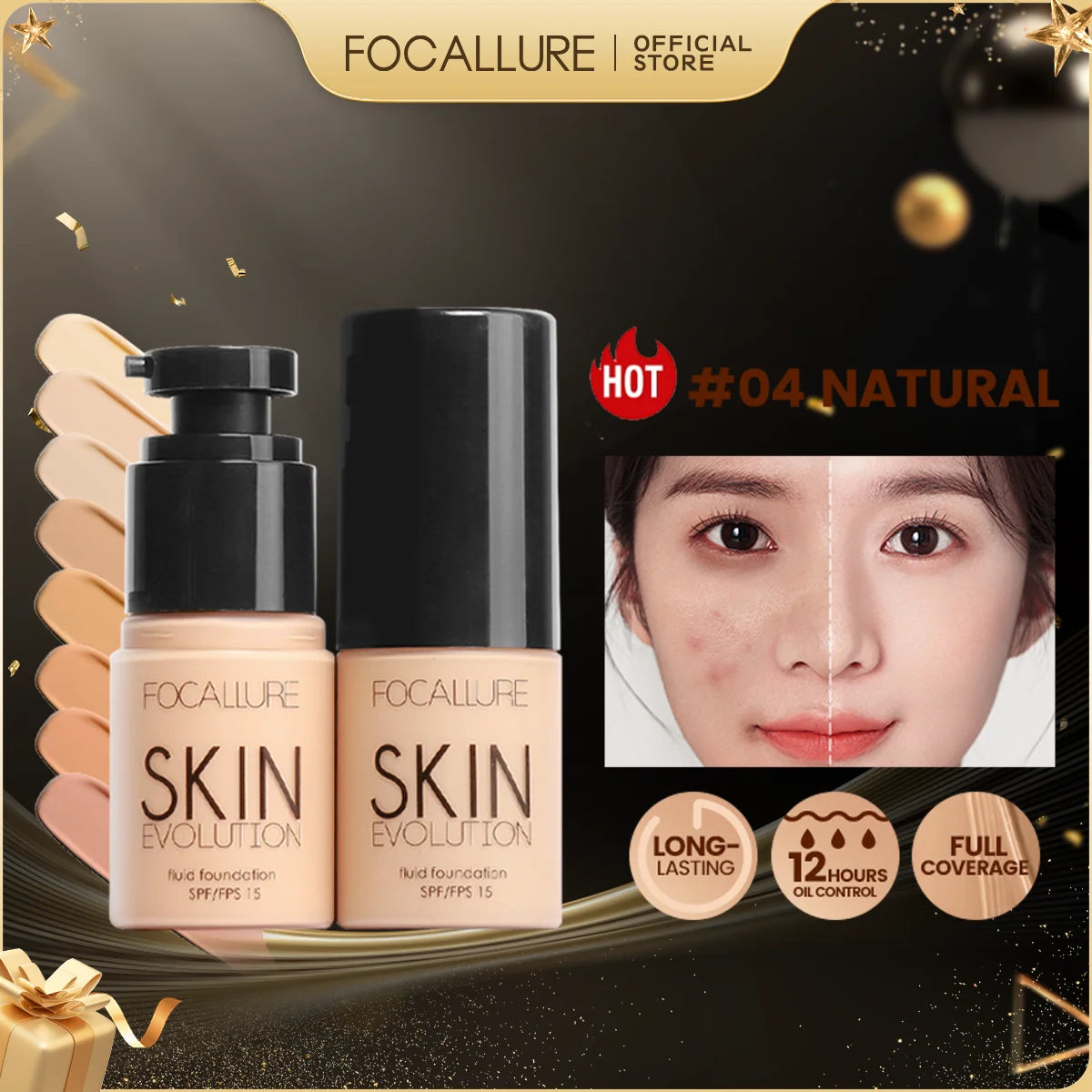 FOCALLURE Waterproof Matte Liquid Foundation Full Coverage Face Concealer Whitening Face Makeup Base Cream Cosmetics for Women