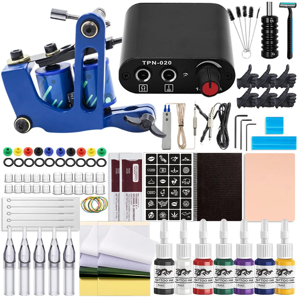 Complete Coil Tattoo Machine Kit With Tattoo Power Supply Tattoo Machine Gun Set for Tattoo Beginner Set Permanent Makeup Tools