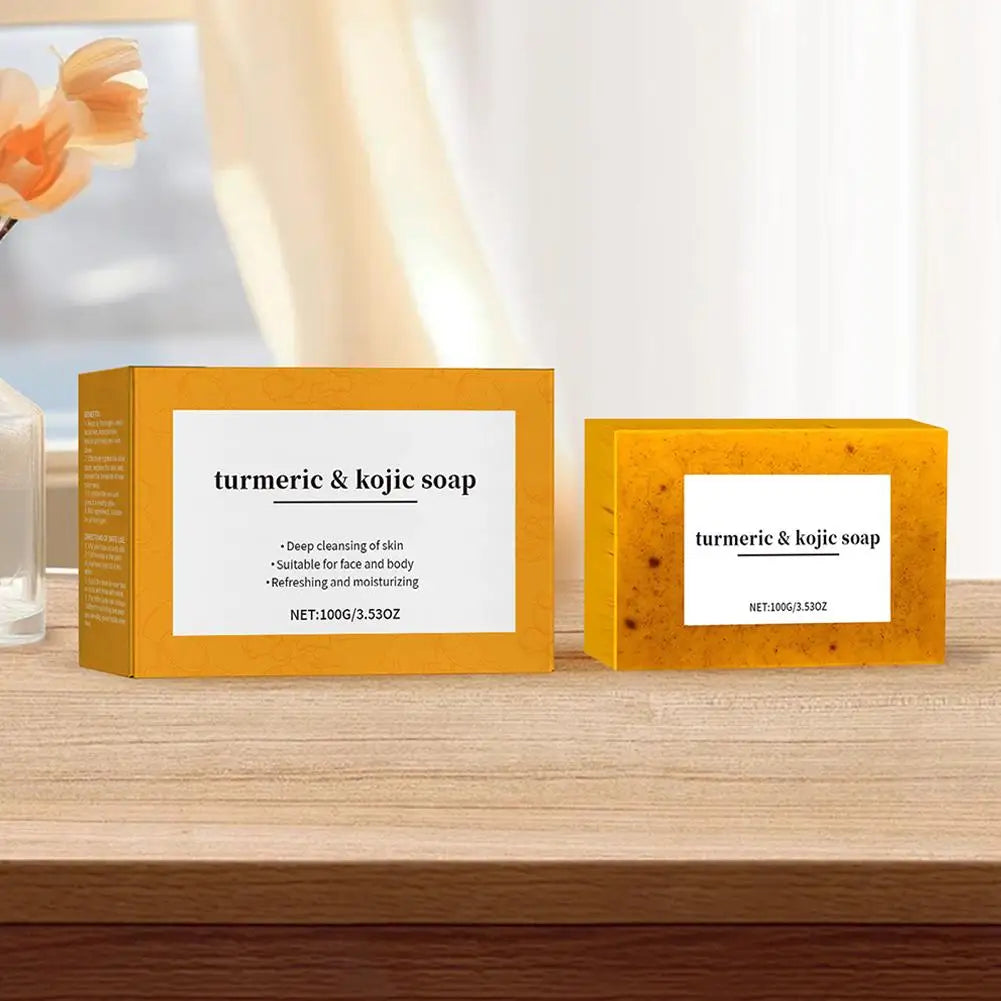 100g Turmeric Soap KOJIC Acid Scrub Exfoliator Handmade Soap,Lemon Brighten Moisturizing Face Cleansing Soap,Body Skin Care