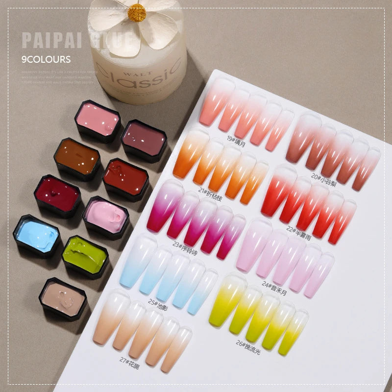 9 Colors Pat Painting Gel Nail Polish Set With Sponge Gradient Semi Permanent Soak Off UV LED Nail Art Gel Varnishes For Nails