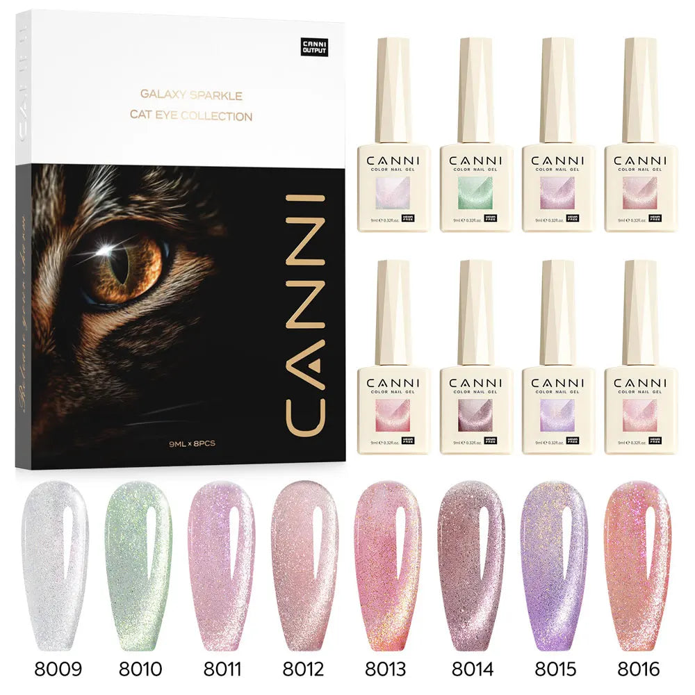 CANNI VIP Kit Hema Free Nail Gel Polish Crystal Cat Eye Sparkle Diamond Semi Permanent Soak Off UV LED Gel Varnish 9ml*8pcs