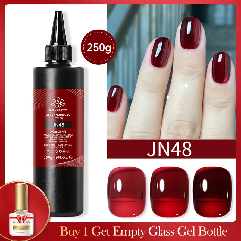 BORN PRETTY 250g Super Top Coat Base Gel Soak off UV LED Drying Long Lasting Semi Permanent Jelly Nude Pink Gel Nail Polish