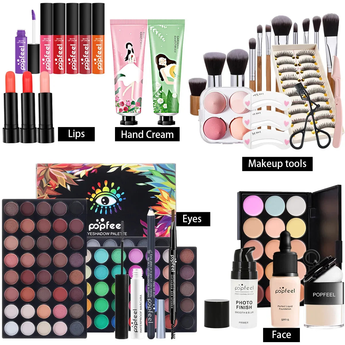 Makeup Box Set Gift Box Eyeshadow Eyeliner Eyebrow Pen Lipstick Lip Gloss Primer Foundation Loose Powder Brushes Puff Cosmetic